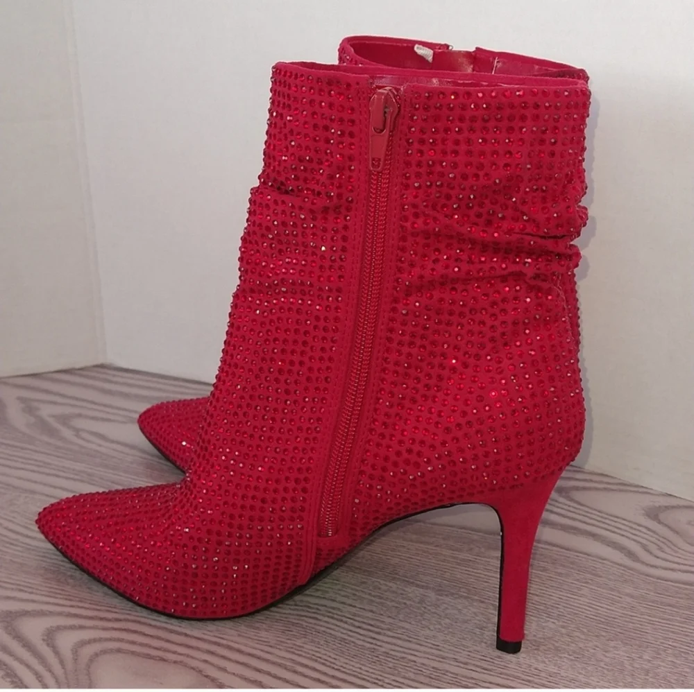 Nine West red Dazzle heels rhinestones ankle boots size 7.5 - Picture 8 of 9